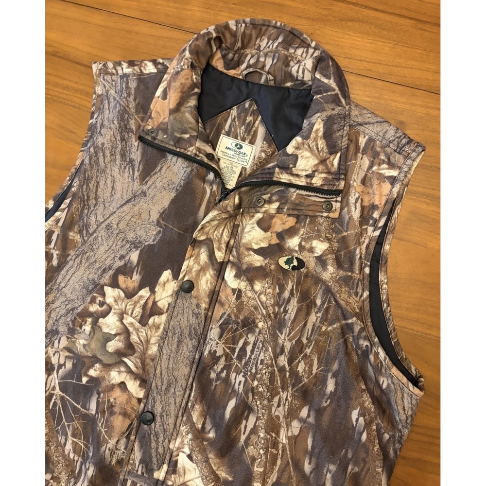 Vintage Mossy Oak Full Zip Camo Vest Chill Cutter Mens XL Hunting Waterproof